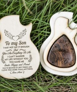 to my son guitar carving wooden pick box, gift from mom to son guitar pick music gift for birthday, christmas, school, college, graduation, music xmas, mom son gift tpt434pb 2344