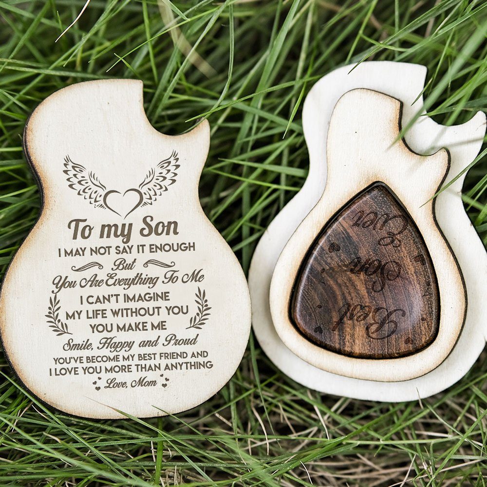 To My son Guitar Carving Wooden Pick Box, Gift From Mom To Son Guitar Pick Music Gift For Birthday, Christmas, School, College, Graduation, Music Xmas, Mom Son Gift TPT434PB - Image 5