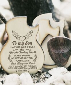 To My son Guitar Carving Wooden Pick Box, Gift From Mom To Son Guitar Pick Music Gift For Birthday, Christmas, School, College, Graduation, Music Xmas, Mom Son Gift TPT434PB