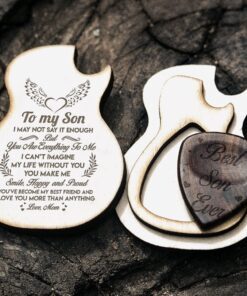 to my son guitar carving wooden pick box, gift from mom to son guitar pick music gift for birthday, christmas, school, college, graduation, music xmas, mom son gift tpt434pb 6909