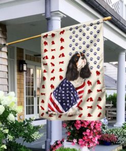 Tri Color Cavalier King Charles Spaniel Wrapped In American Flag