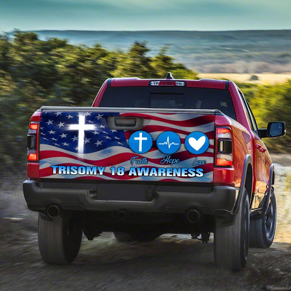 Trisomy 18 Awareness Faith Hope Love Truck Tailgate Decal Sticker Wrap QNN585TD - Image 3