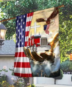 Trucker Truck Flag Truck Jesus Hand God Bless MLH2266F