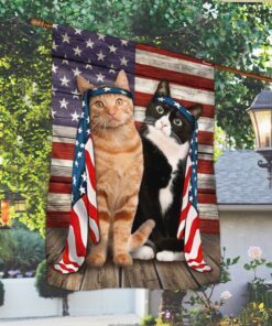 tuxedo and orange tabby cat flag charming dog ntb216fv28 6719