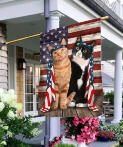 Tuxedo and Orange Tabby Cat Flag Charming Dog NTB216Fv28