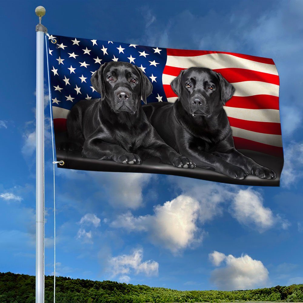 Two Black Labs Grommet Flag Labrador Retriever American Flag TQN97GFv1 - Image 2