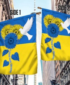 Ukraine Flag, I Stand With Ukraine, Peace For Ukraine, Sunflowers and White Dove TQN58F
