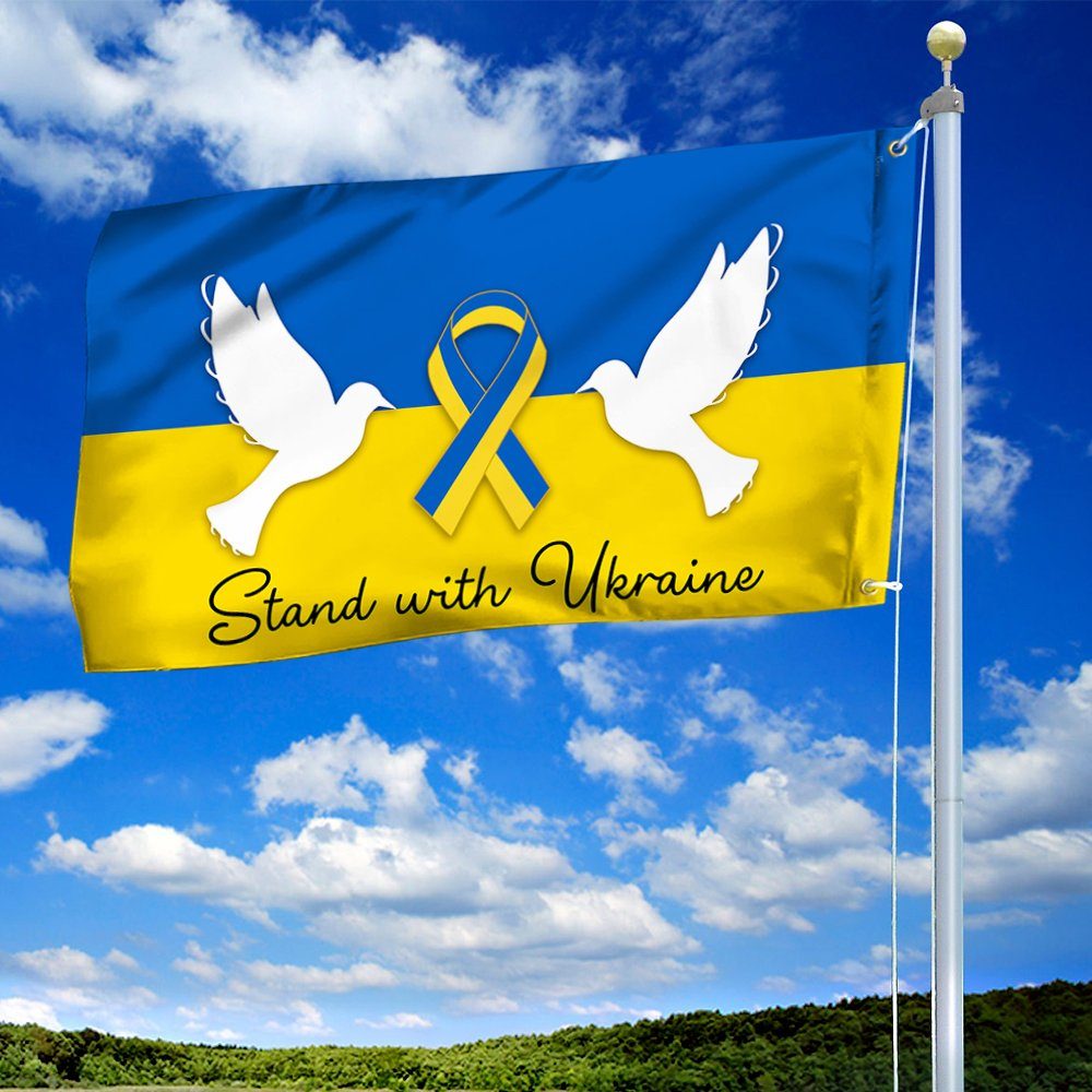 Ukraine Flag Stand with Ukraine Peace Dove Ukrainian Flag QTR68GF - Image 2