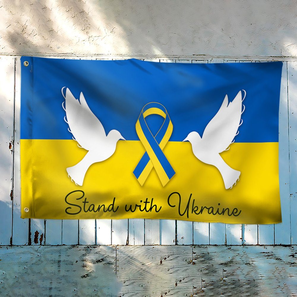 Ukraine Flag Stand with Ukraine Peace Dove Ukrainian Flag QTR68GF - Image 3
