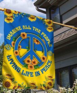 Ukraine Hippie Peace Sign Flag Imagine All The People Living Life In Peace MLN81F