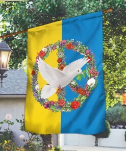 ukraine peace flag, hippie white dove with green leaf qnk1094f 2437