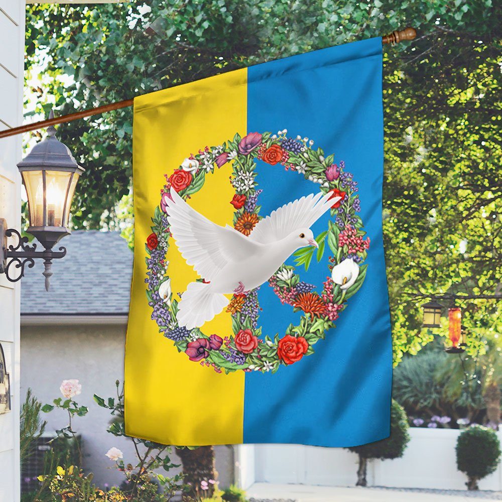 Ukraine Peace Flag, Hippie White Dove With Green Leaf QNK1094F - Image 3