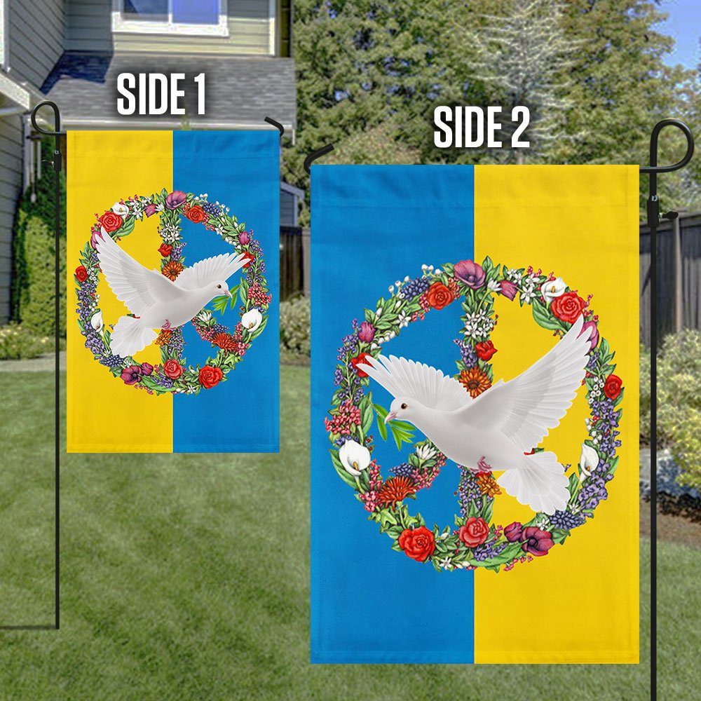 Ukraine Peace Flag, Hippie White Dove With Green Leaf QNK1094F - Image 7