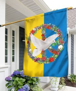 ukraine peace flag, hippie white dove with green leaf qnk1094f 2482