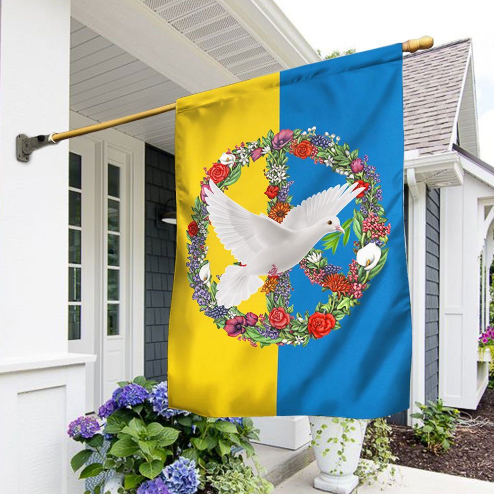 Ukraine Peace Flag, Hippie White Dove With Green Leaf QNK1094F - Image 2