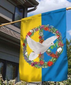 ukraine peace flag, hippie white dove with green leaf qnk1094f 5569