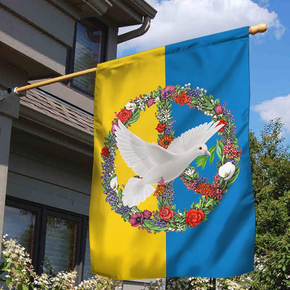 Ukraine Peace Flag, Hippie White Dove With Green Leaf QNK1094F - Image 4