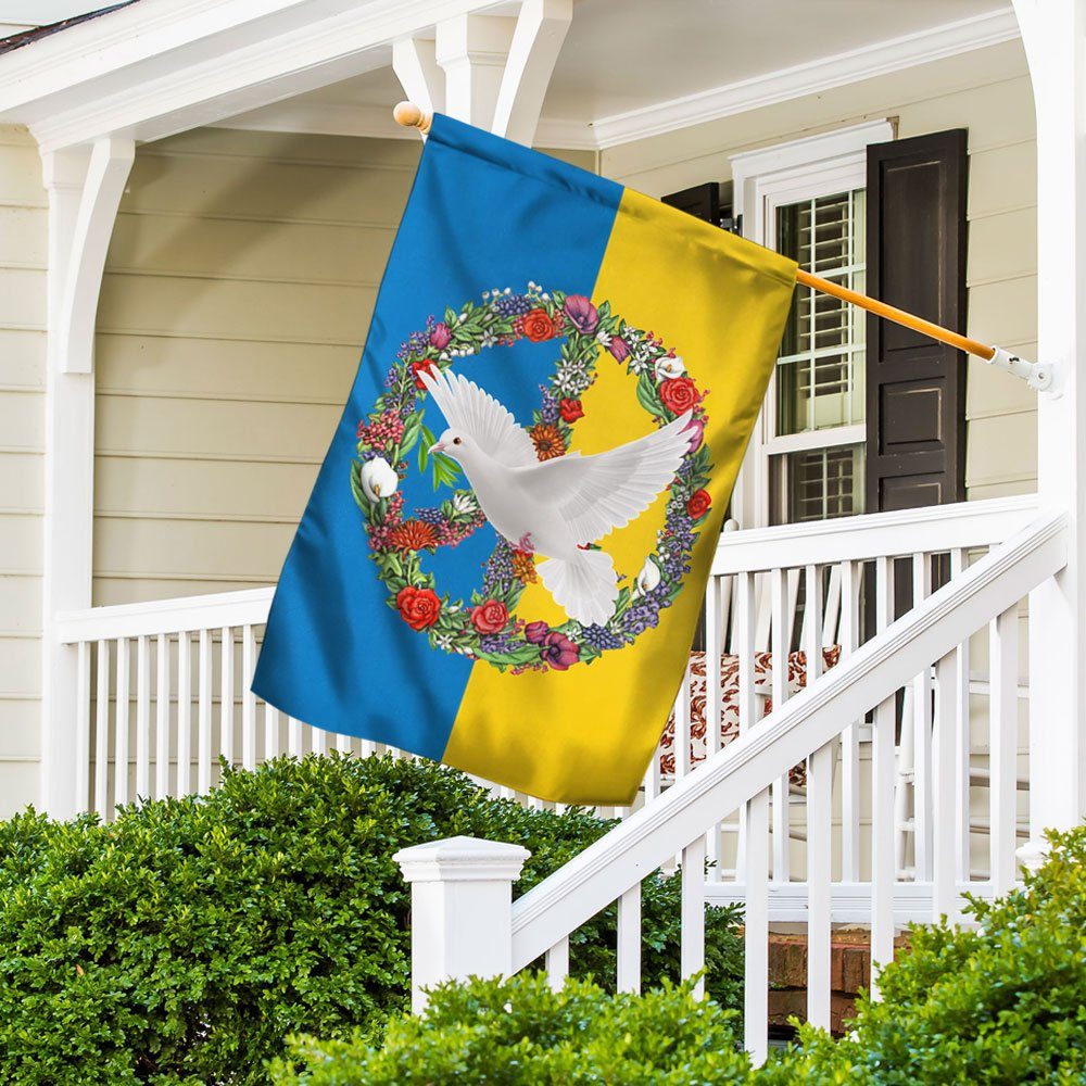 Ukraine Peace Flag, Hippie White Dove With Green Leaf QNK1094F - Image 5