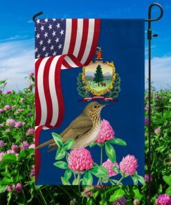 Vermont State Hermit Thrush Bird and Red Clover Flower Flag MLN1141Fv8