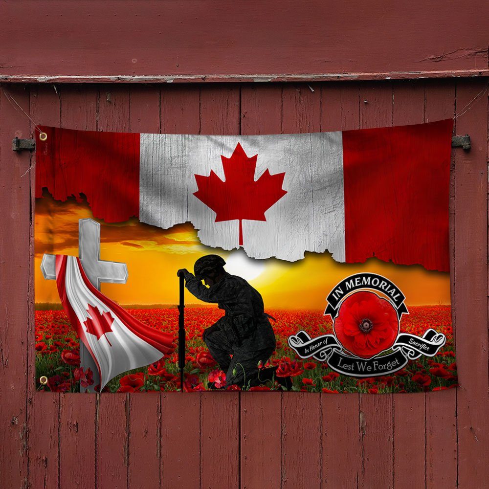 Veteran Kneeling Canadian Memorial Honoring Fallen Soldiers Veterans Lest We Forget Grommet Flag MLN404GF - Image 3