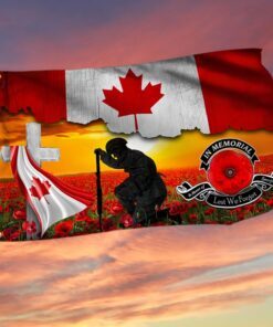 Veteran Kneeling Canadian Memorial Honoring Fallen Soldiers Veterans Lest We Forget Grommet Flag MLN404GF