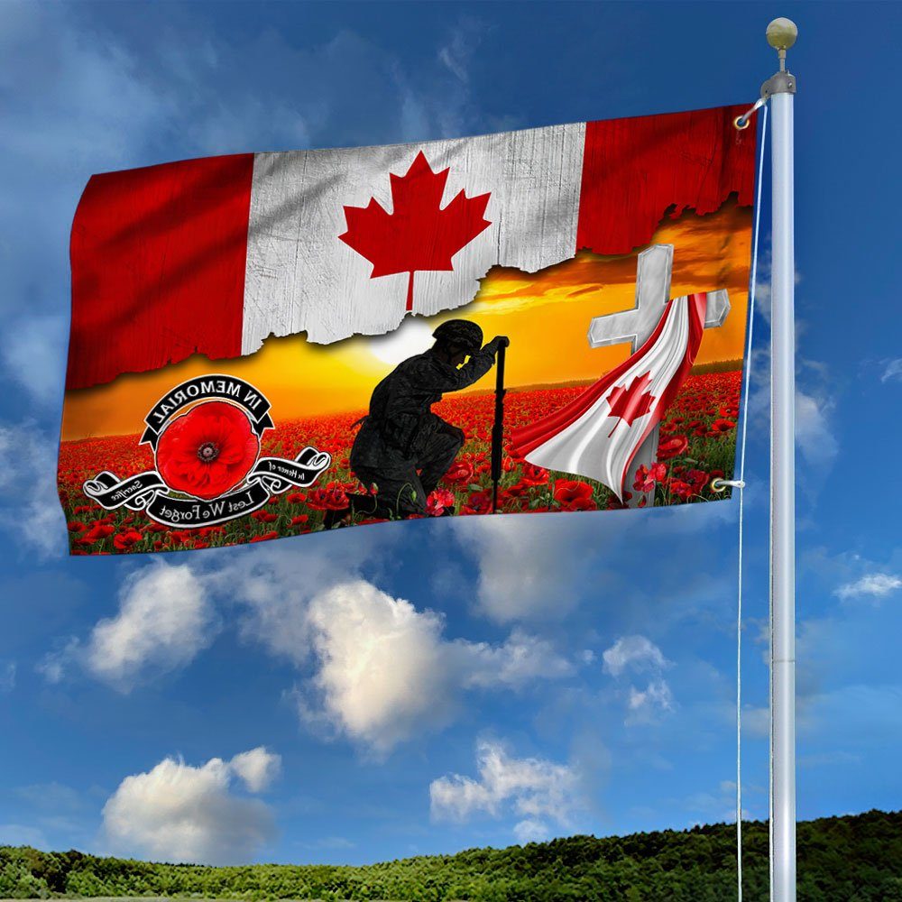 Veteran Kneeling Canadian Memorial Honoring Fallen Soldiers Veterans Lest We Forget Grommet Flag MLN404GF - Image 2