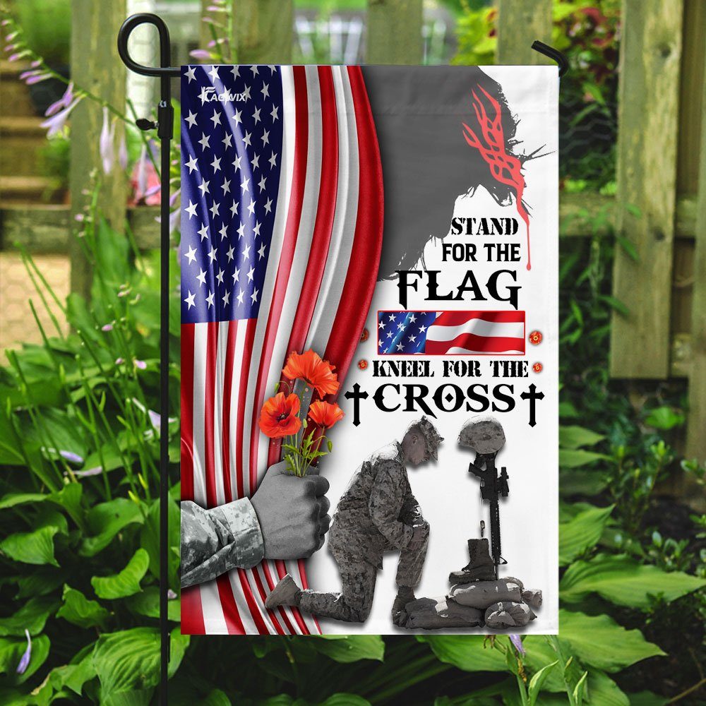 Veteran Stand For The Flag Kneel For The Cross Flag - Image 7