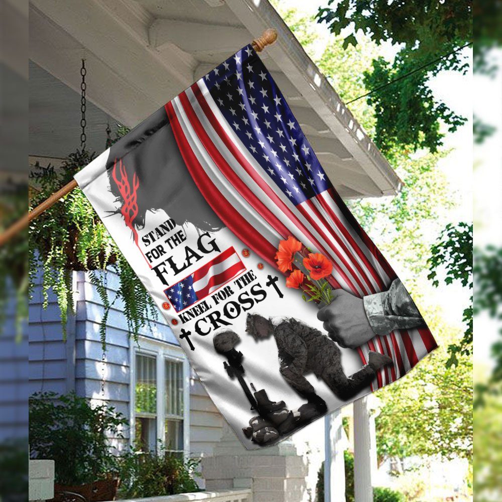 Veteran Stand For The Flag Kneel For The Cross Flag - Image 3