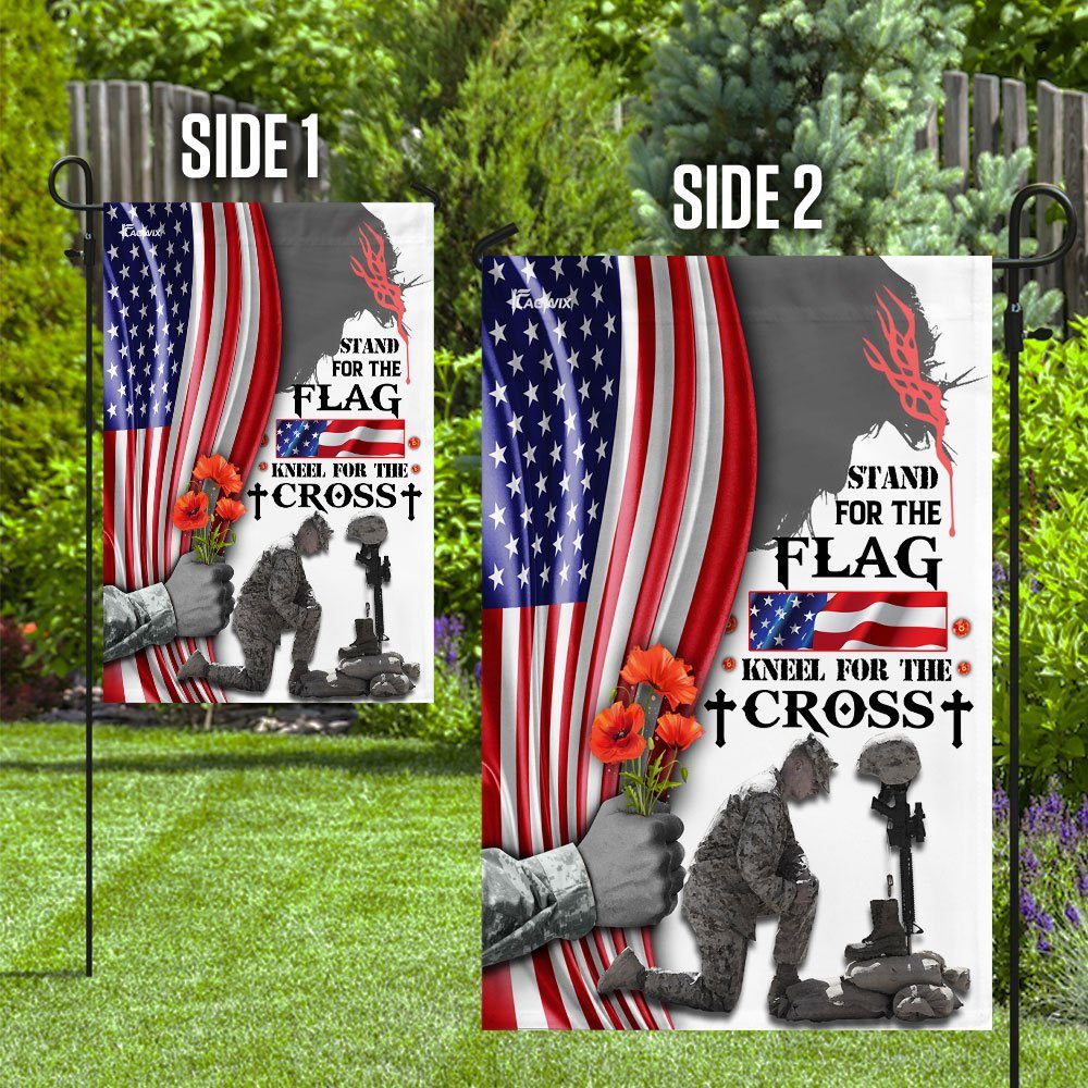 Veteran Stand For The Flag Kneel For The Cross Flag - Image 10