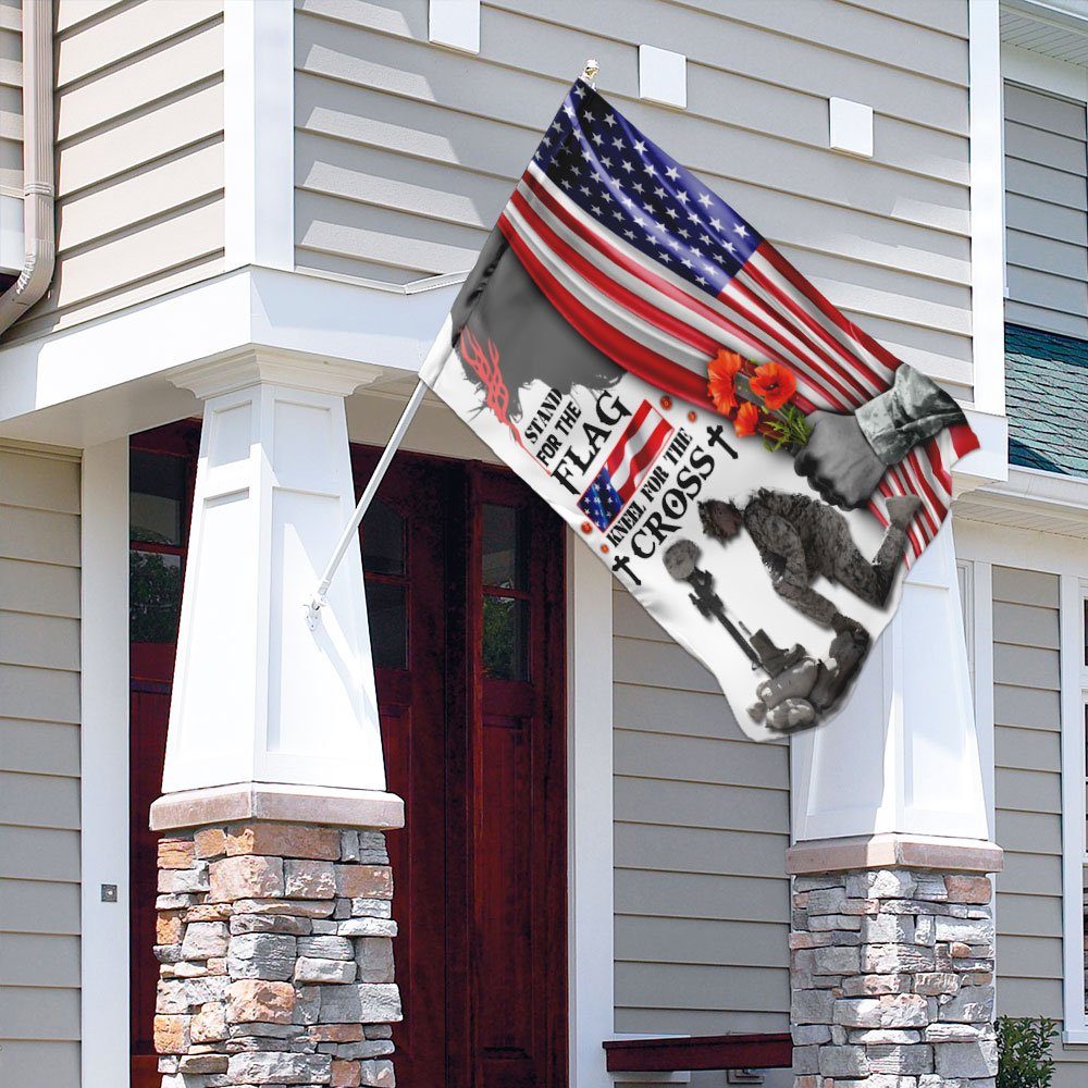 Veteran Stand For The Flag Kneel For The Cross Flag - Image 4