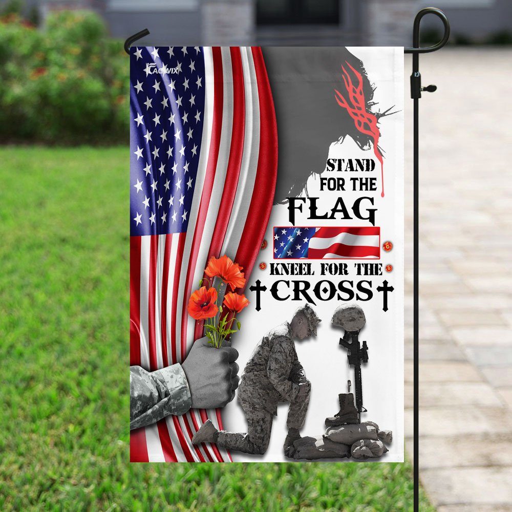 Veteran Stand For The Flag Kneel For The Cross Flag - Image 6