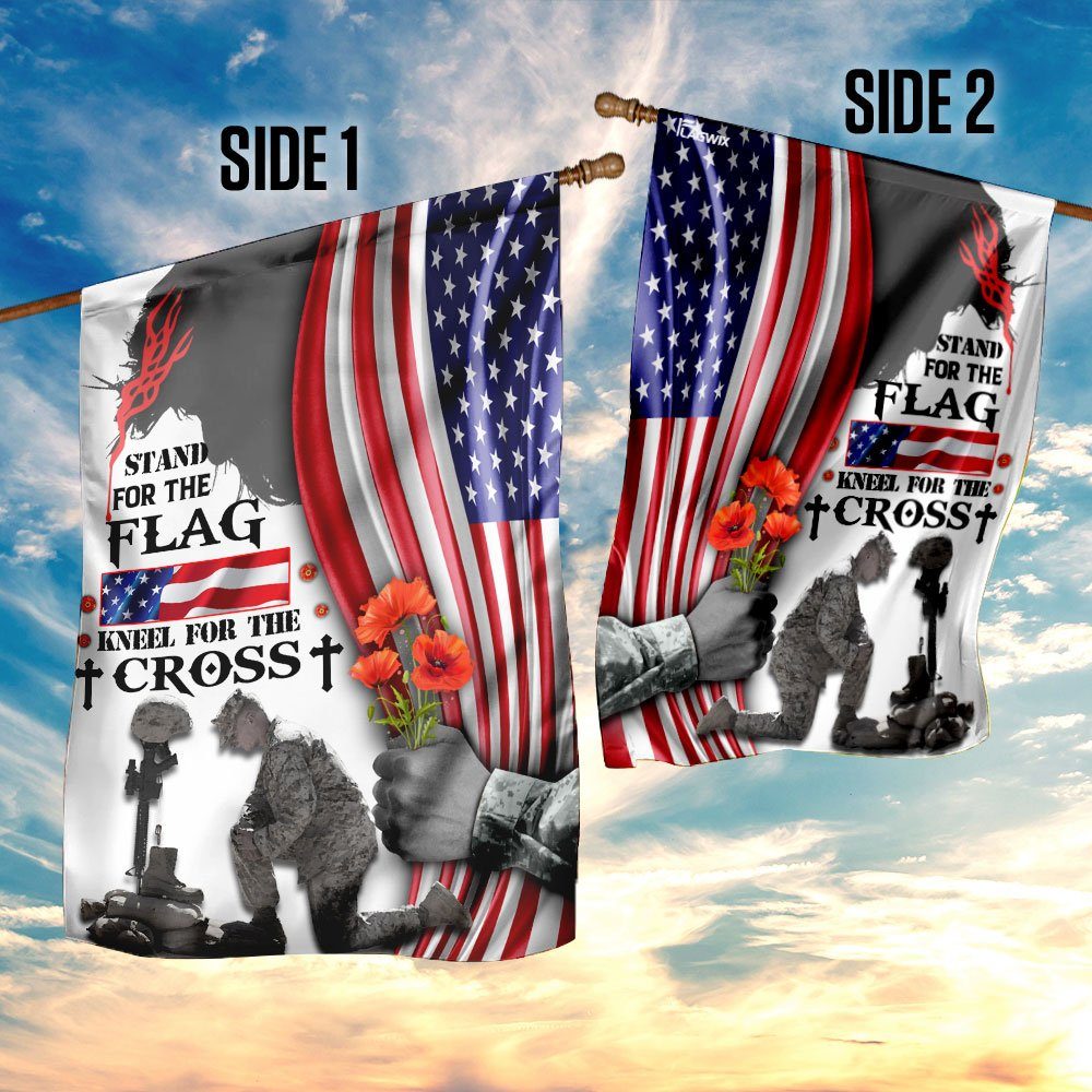 Veteran Stand For The Flag Kneel For The Cross Flag - Image 5