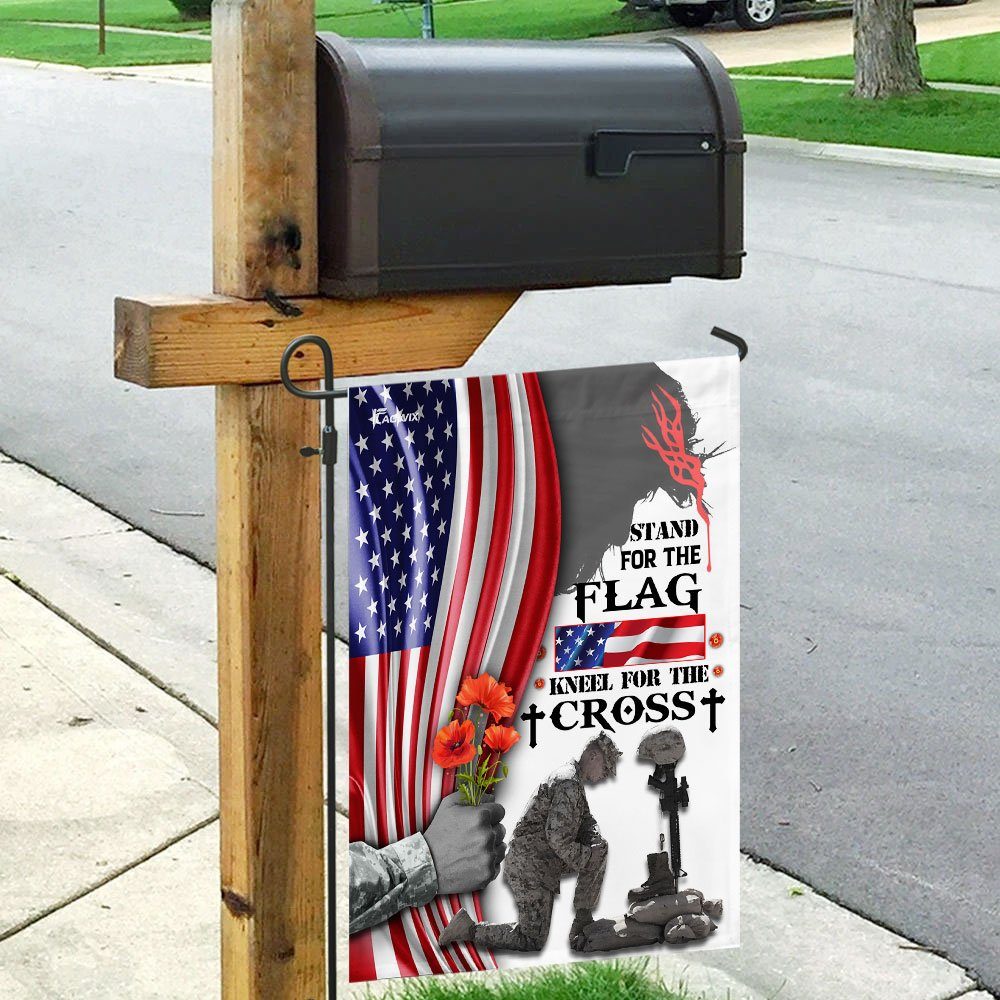 Veteran Stand For The Flag Kneel For The Cross Flag - Image 9