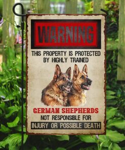 warning this property is protected by highly trained german shepherds flag 8564