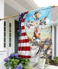 We Will Serve The Lord. Seashells Christian Cross American Flag THH3633F