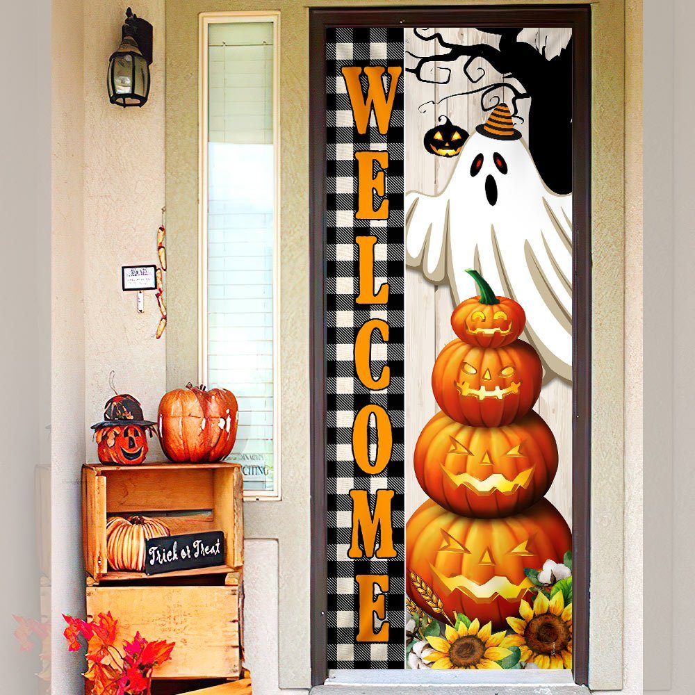 Welcome Fall Halloween Door Cover Pumpkin Ghost Decor TQN486D - Image 3