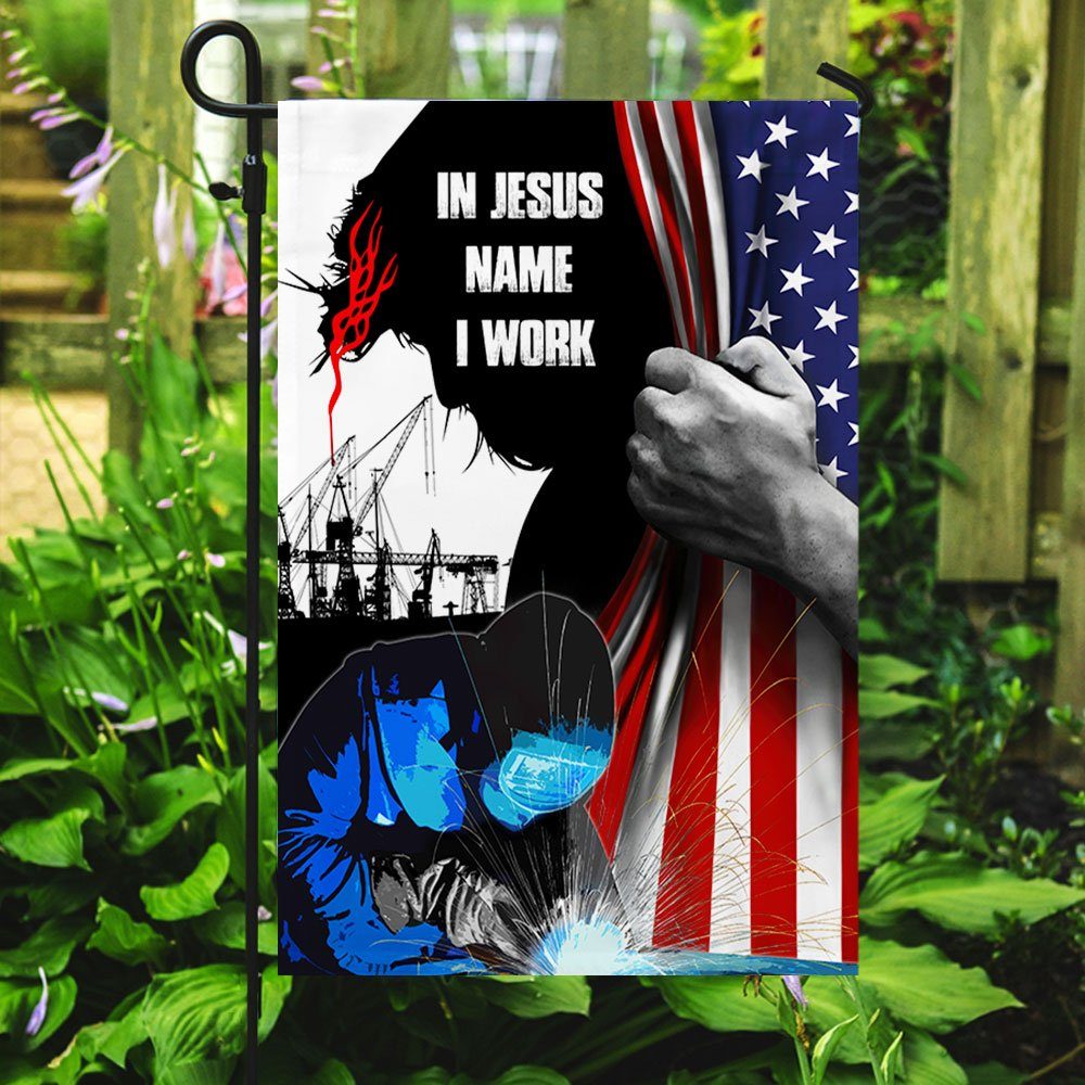 Welder U.S Flag In Jesus Name I Work MLN33F - Image 5