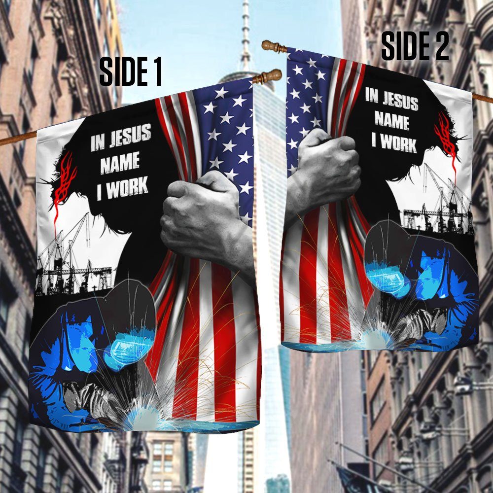 Welder U.S Flag In Jesus Name I Work MLN33F - Image 3