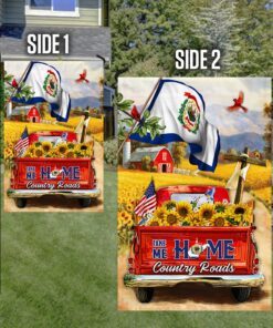 west virginia. take me home country roads, sunflower red truck, christian cross american flag tpt192fv2 7257