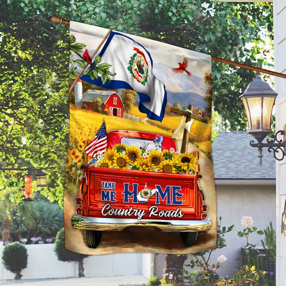 West Virginia. Take Me Home Country Roads, Sunflower Red Truck, Christian Cross American Flag TPT192Fv2 - Image 2