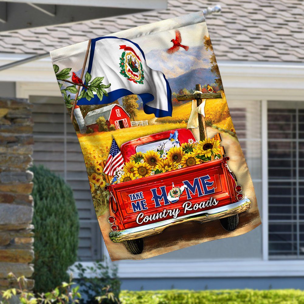 West Virginia. Take Me Home Country Roads, Sunflower Red Truck, Christian Cross American Flag TPT192Fv2 - Image 3