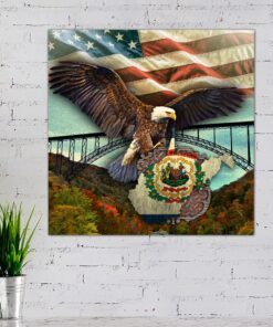 West Virginia State Patriotic Eagle Hanging Metal Sign QNK20MSv1