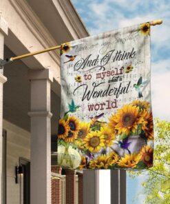What A Wonderful World Sunflower Hummingbird Flag