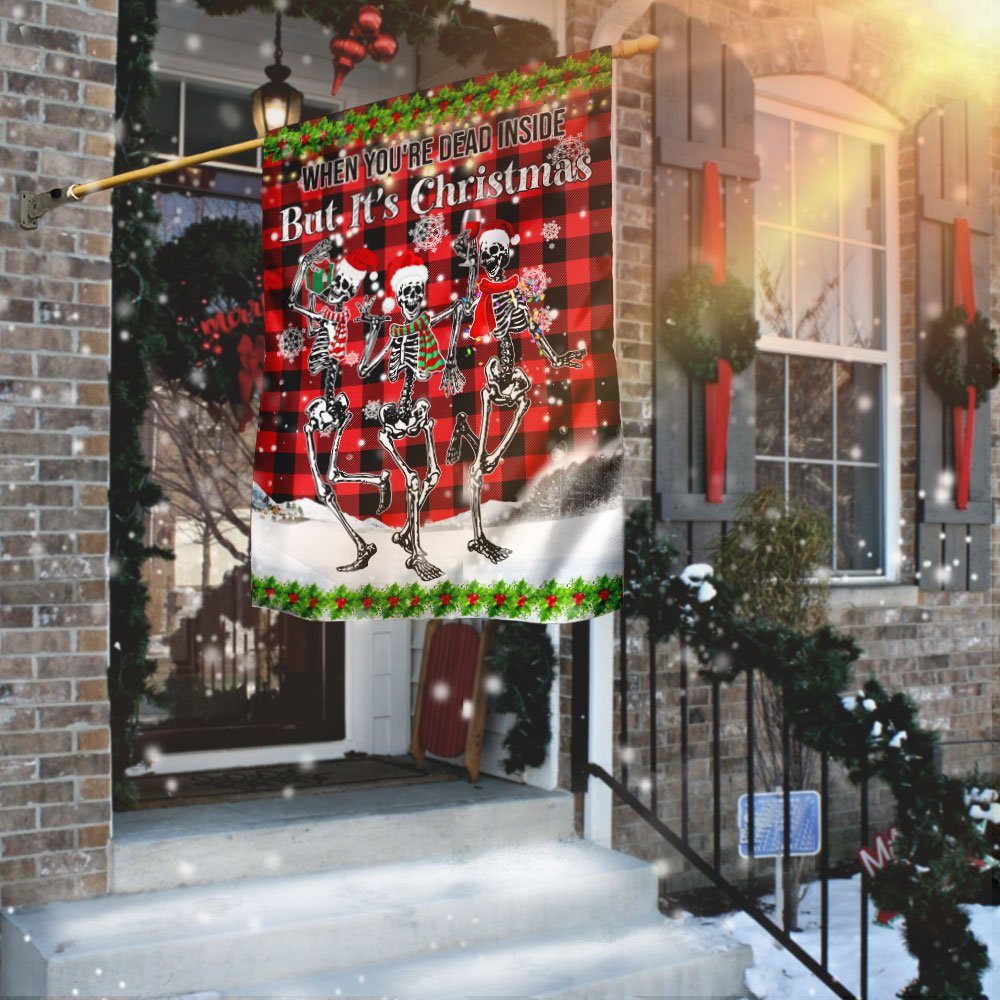 When You're Dead Inside But It's Christmas. Santa Claus Skeleton Flag