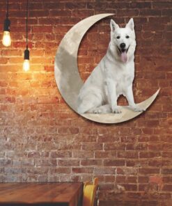 White German Shepherd Dog And Moon Hanging Metal Sign QNK879MSv7b