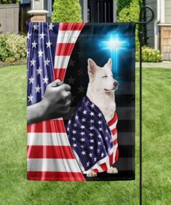 White German Shepherd Patriotic American Flag MLN1430Fv1