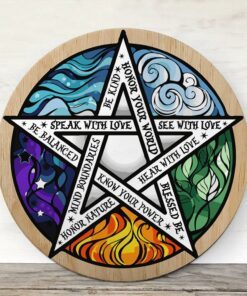 wicca spells. witch pagan round wooden sign thh3266wd 2683