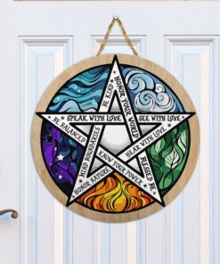 Wicca Spells. Witch Pagan Round Wooden Sign THH3266WD