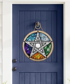 wicca spells. witch pagan round wooden sign thh3266wd 7401