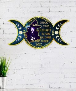 witch witchcraft check your energy before you come in this house halloween decor hanging metal sign mln583ms 4876
